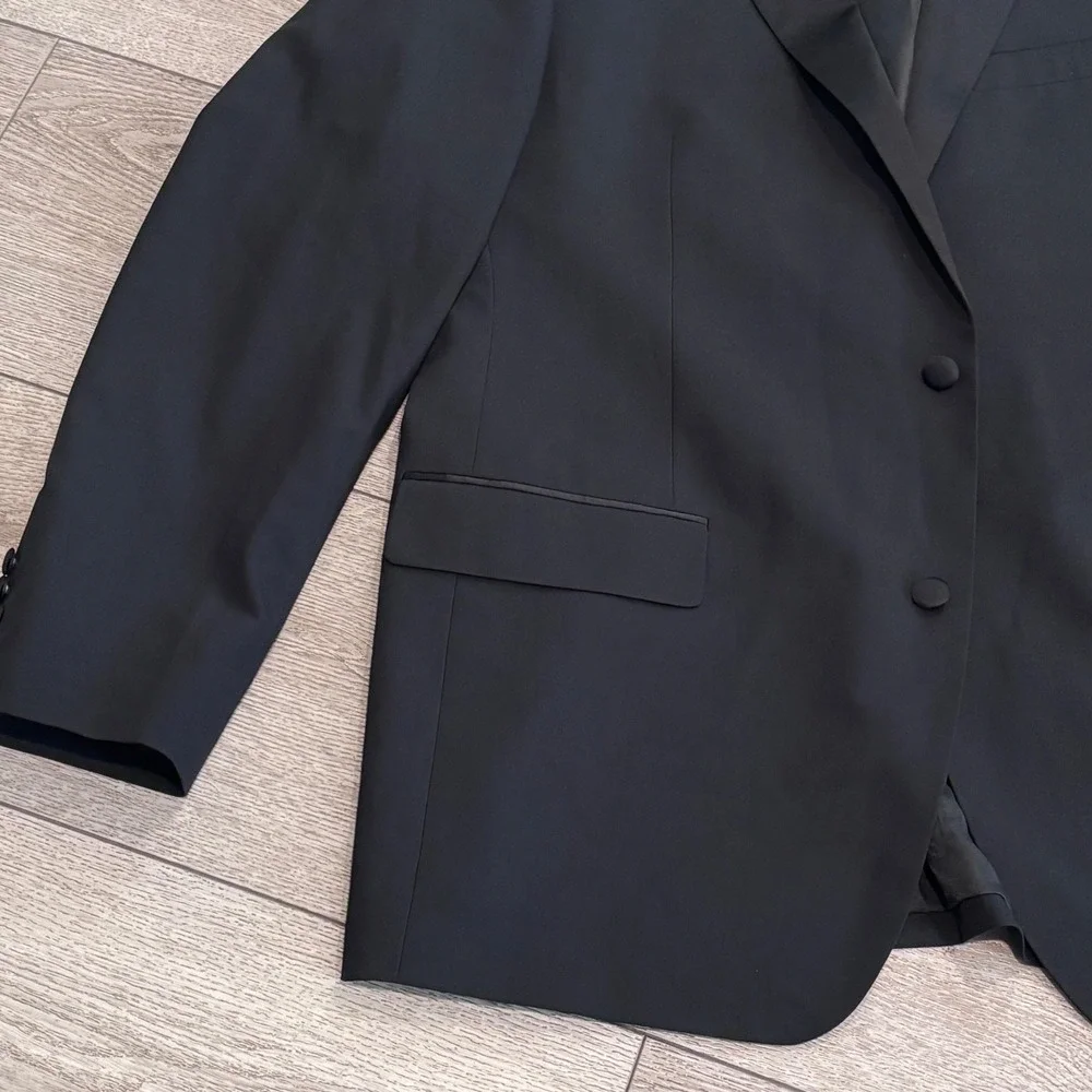 Nordstrom‎ Rack Tuxedo Blazer Mens 48L Black Trim Fit Satin Lapel Formal Jacket